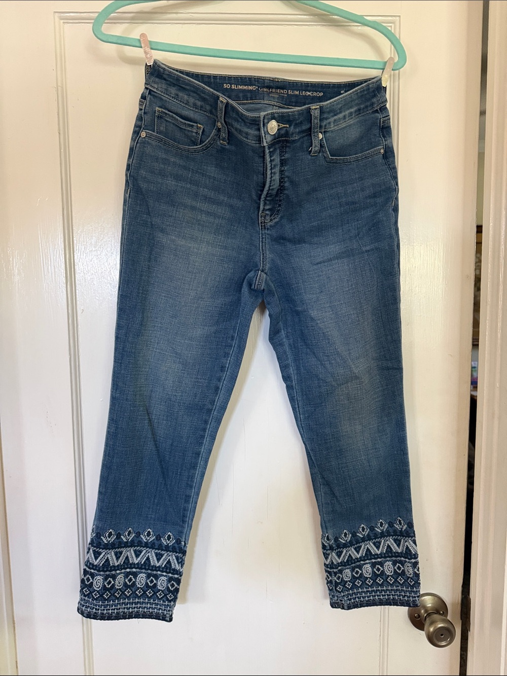 Chico's Blue Cropped Jeans with Embroidered Ankles